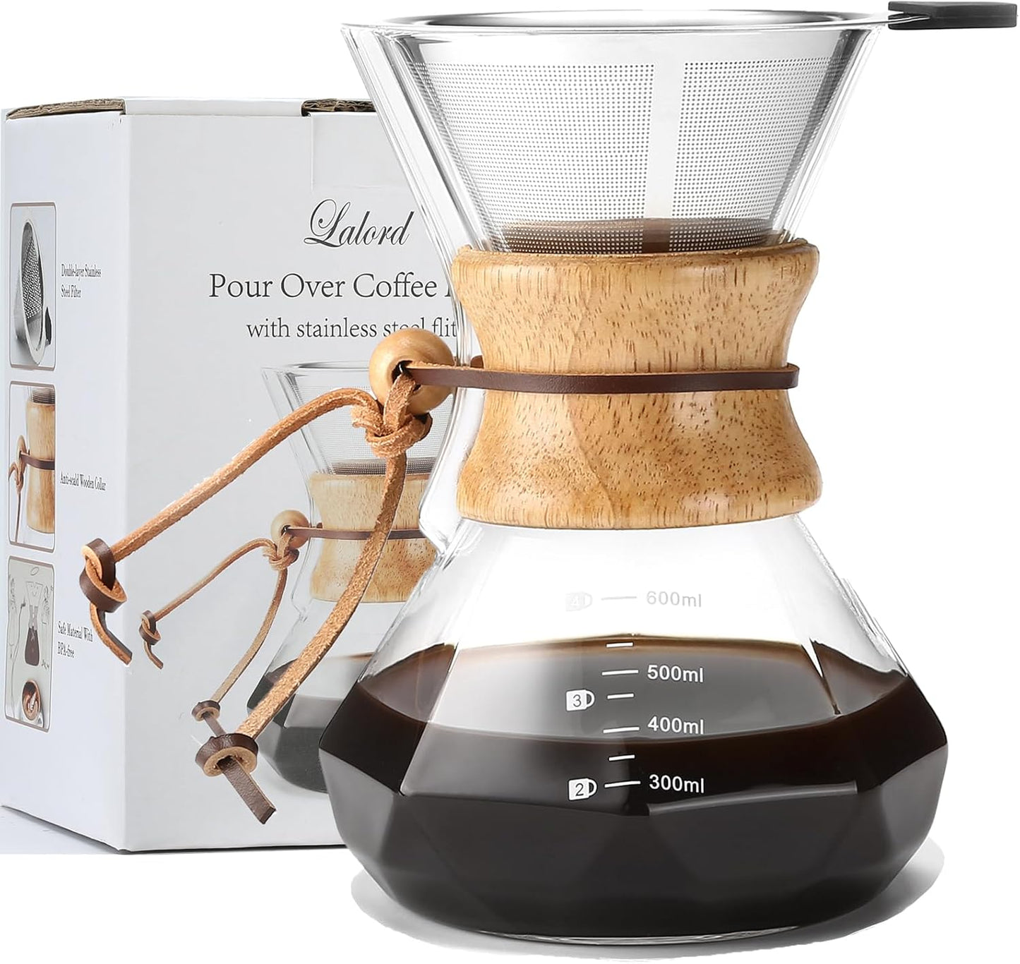 Pour Over Coffee Maker with Stainless Steel Filter, 20 oz